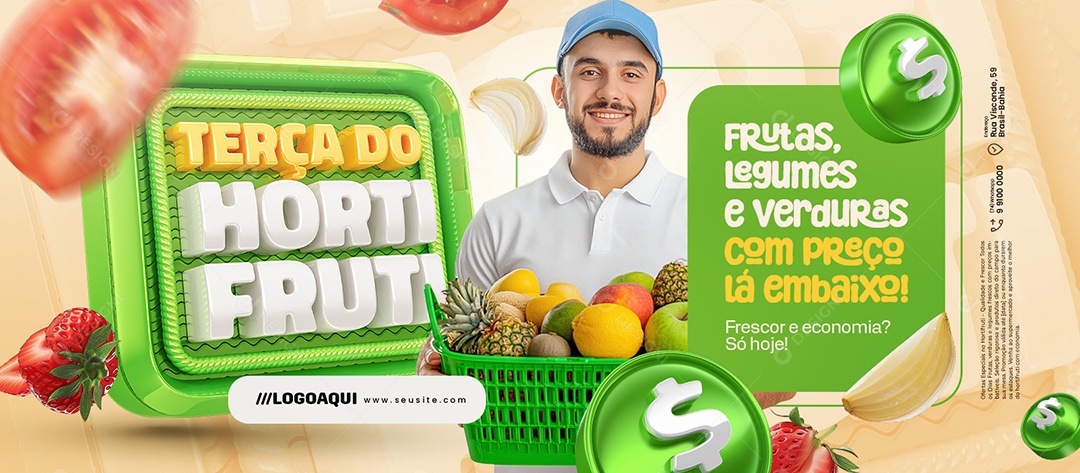 Banner Terça do Hortifruti Frutas Legumes e Verduras Social Media PSD Editável