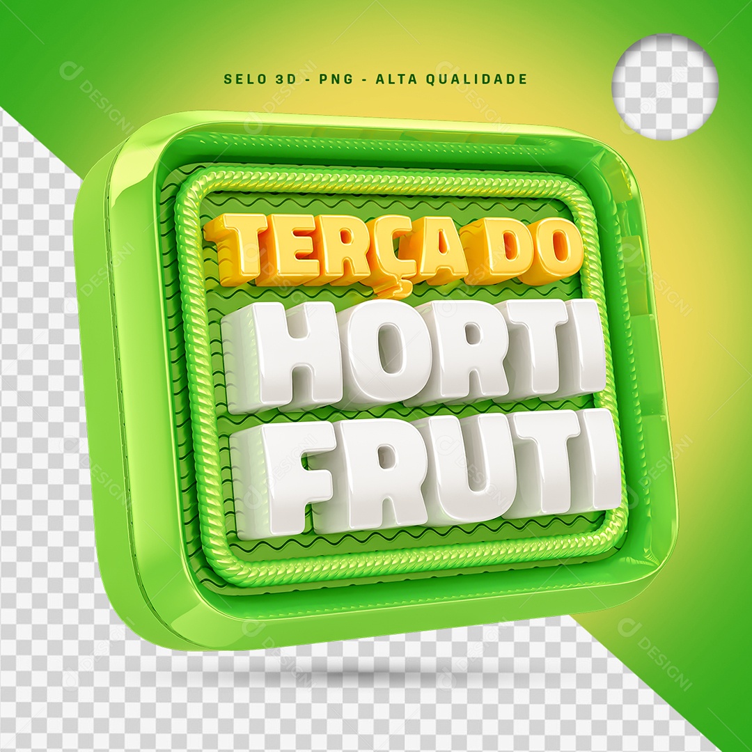 Terça Do Hortifruti Selo 3D Verde e Dourado para Composição PSD