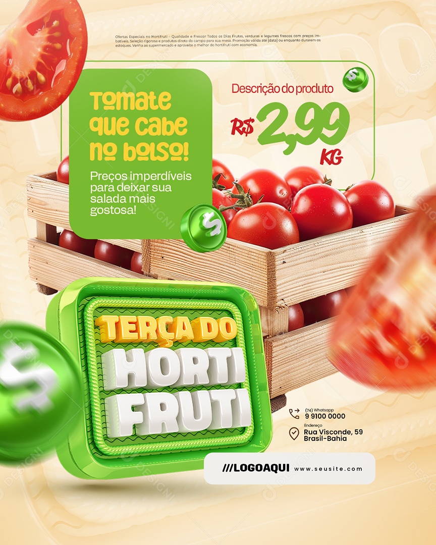 Terça do Hortifruti Tomate Que Cabe no Bolso Social Media PSD Editável