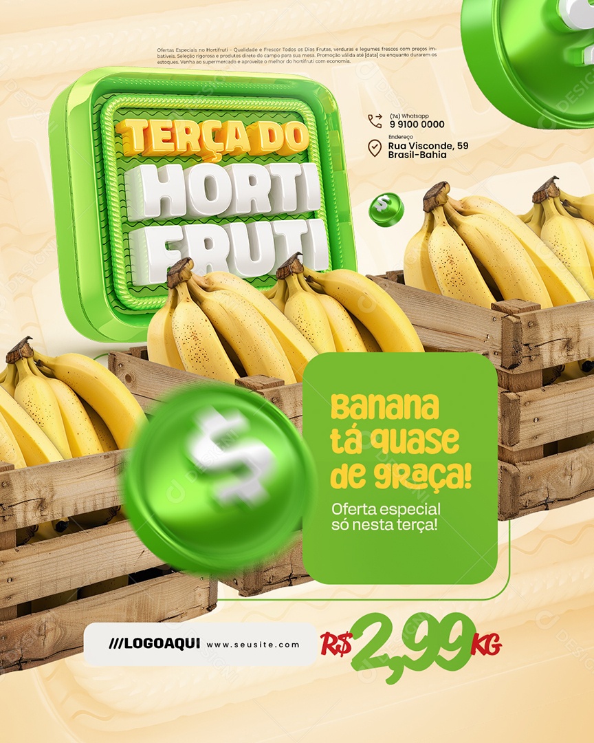 Terça do Hortifruti Banana Tà Quase de Graça Social Media PSD Editável