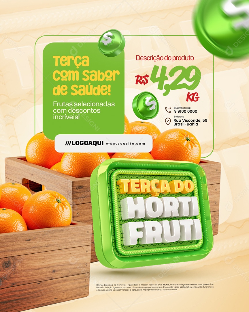 Terça do Hortifruti Laranja Terça com Sabor de Saúde Social Media PSD Editável