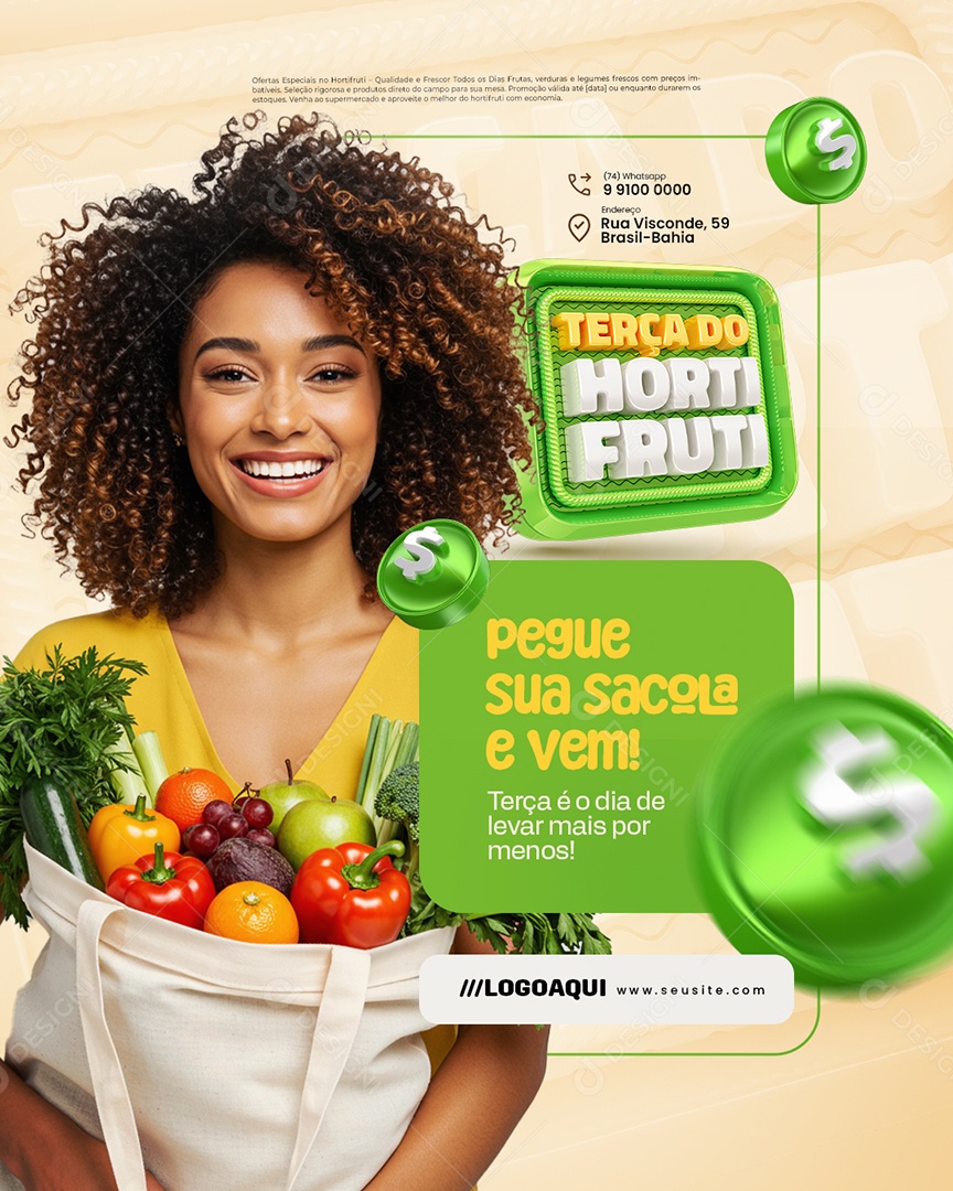 Terça do Hortifruti Pegue Sua Sacola e Vem Social Media PSD Editável