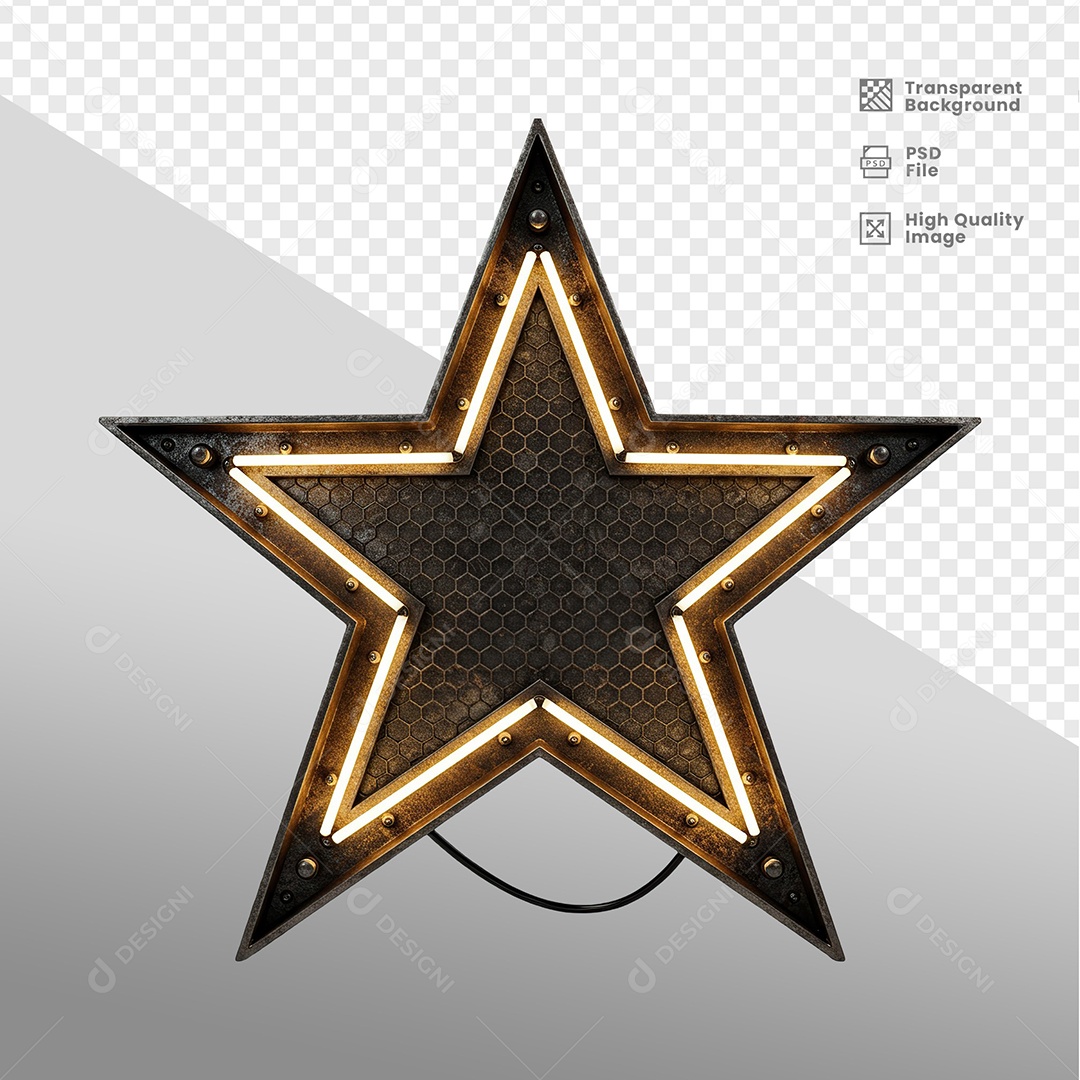 Placa de Metal Em Formato de Estrela Com Led Elemento 3D Para Composição PSD