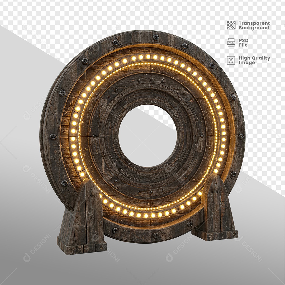 Roda De Madeira Com Led Elemento 3D Para Composição PSD