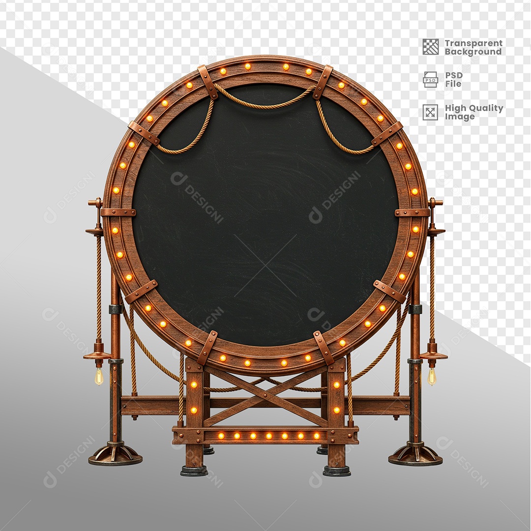 Roda De Madeira Com Cordas Elemento 3D Para Composição PSD