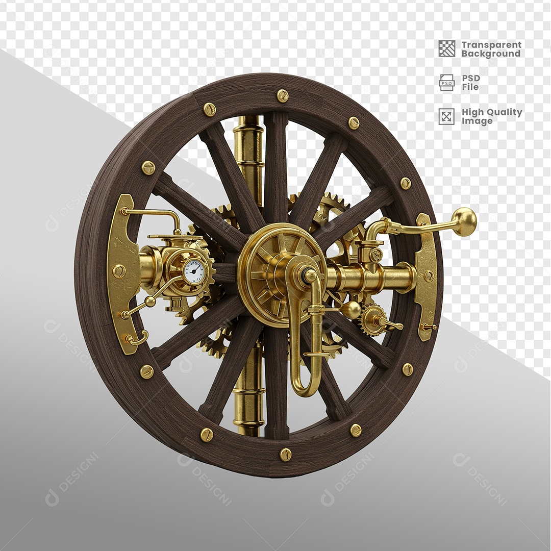 Roda de Madeira Elemento 3D para Composição PSD
