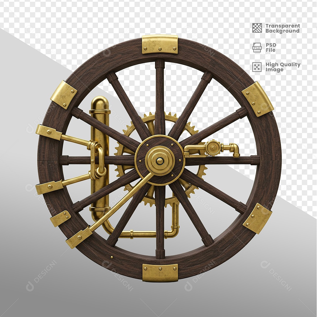 Roda de Madeira Elemento 3D para Composição PSD