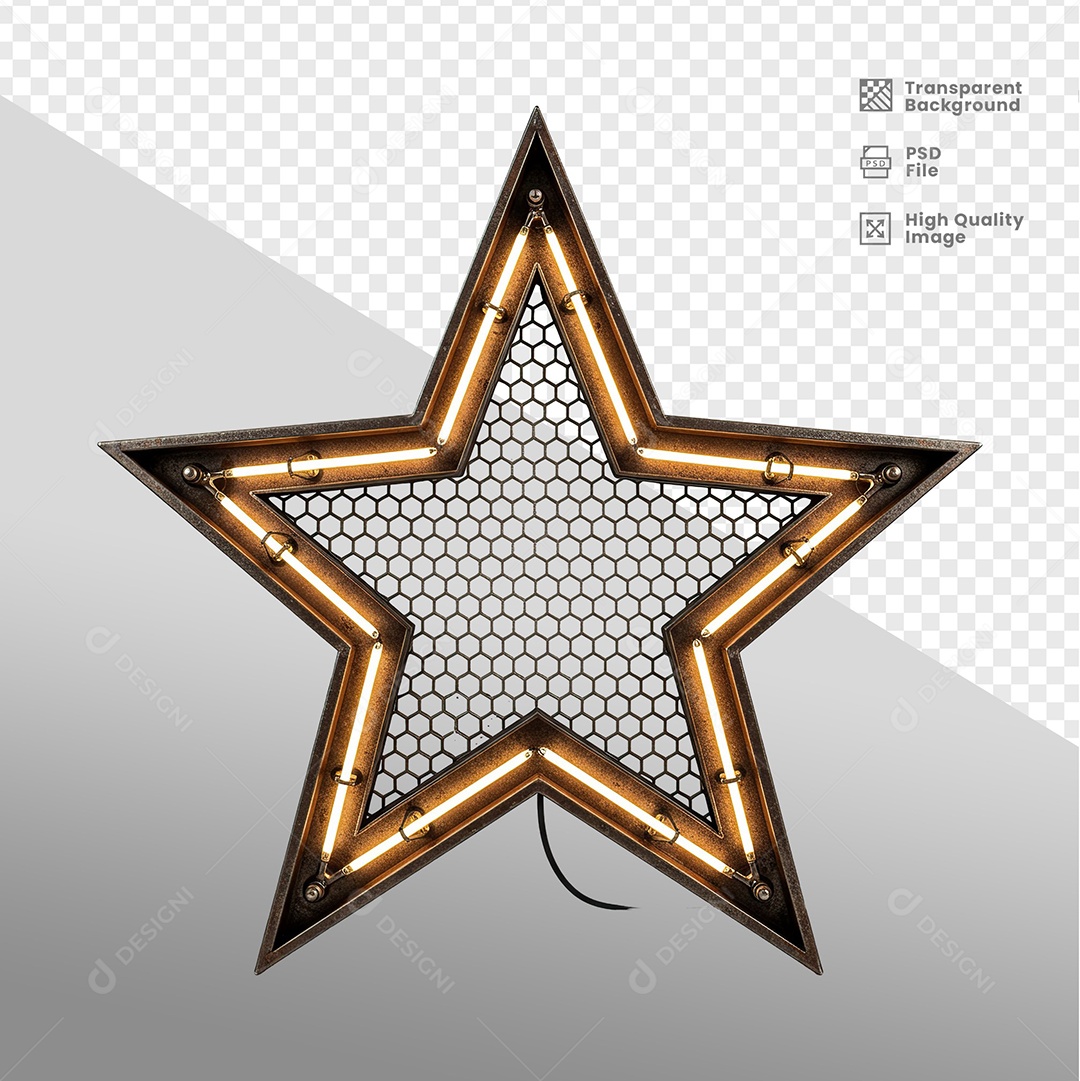 Placa de Metal Em Formato de Estrela Elemento 3D Para Composição PSD