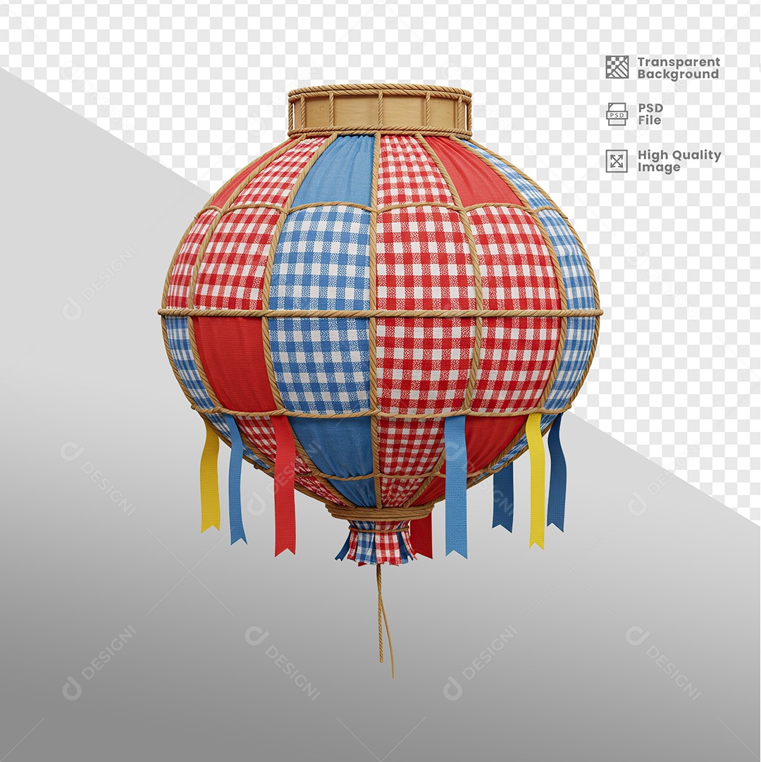 Balão de São João Elemento 3D para Composição PSD