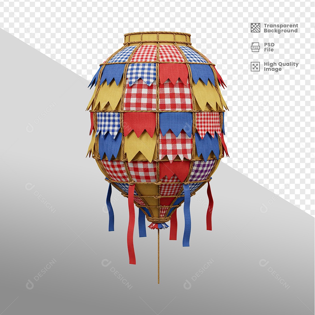 Balão de São João Elemento 3D para Composição PSD