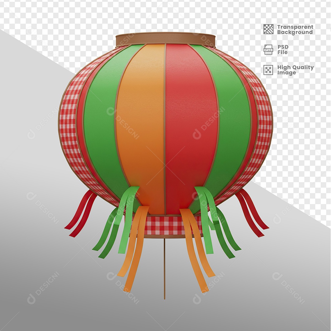 Balão de São João Elemento 3D para Composição PSD