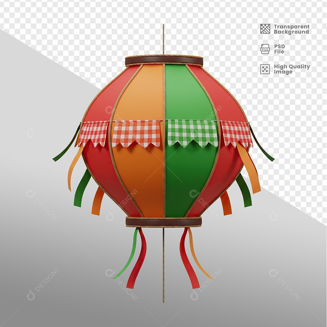 Balão de São João Elemento 3D para Composição PSD