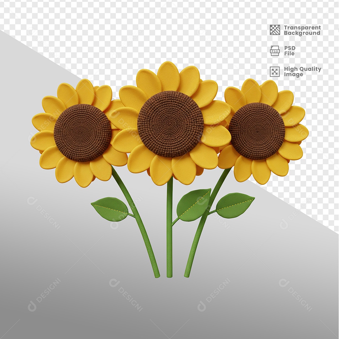 Flores Girassol Elemento 3D Para Composição PSD