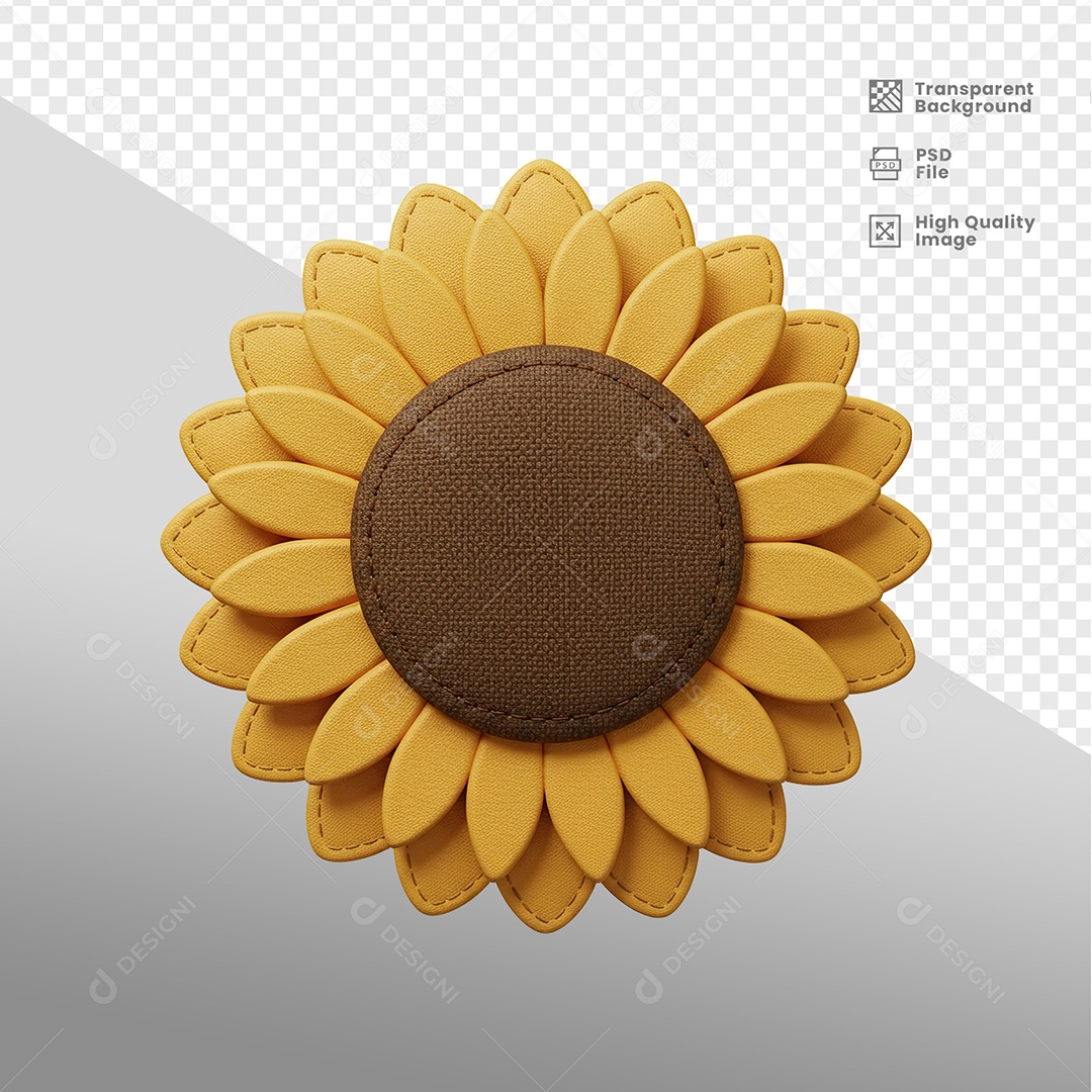 Flor Girassol Elemento 3D Para Composição PSD