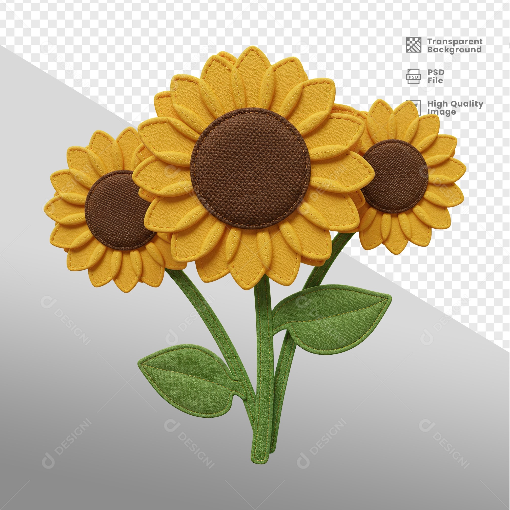 Flores Girassol Elemento 3D Para Composição PSD