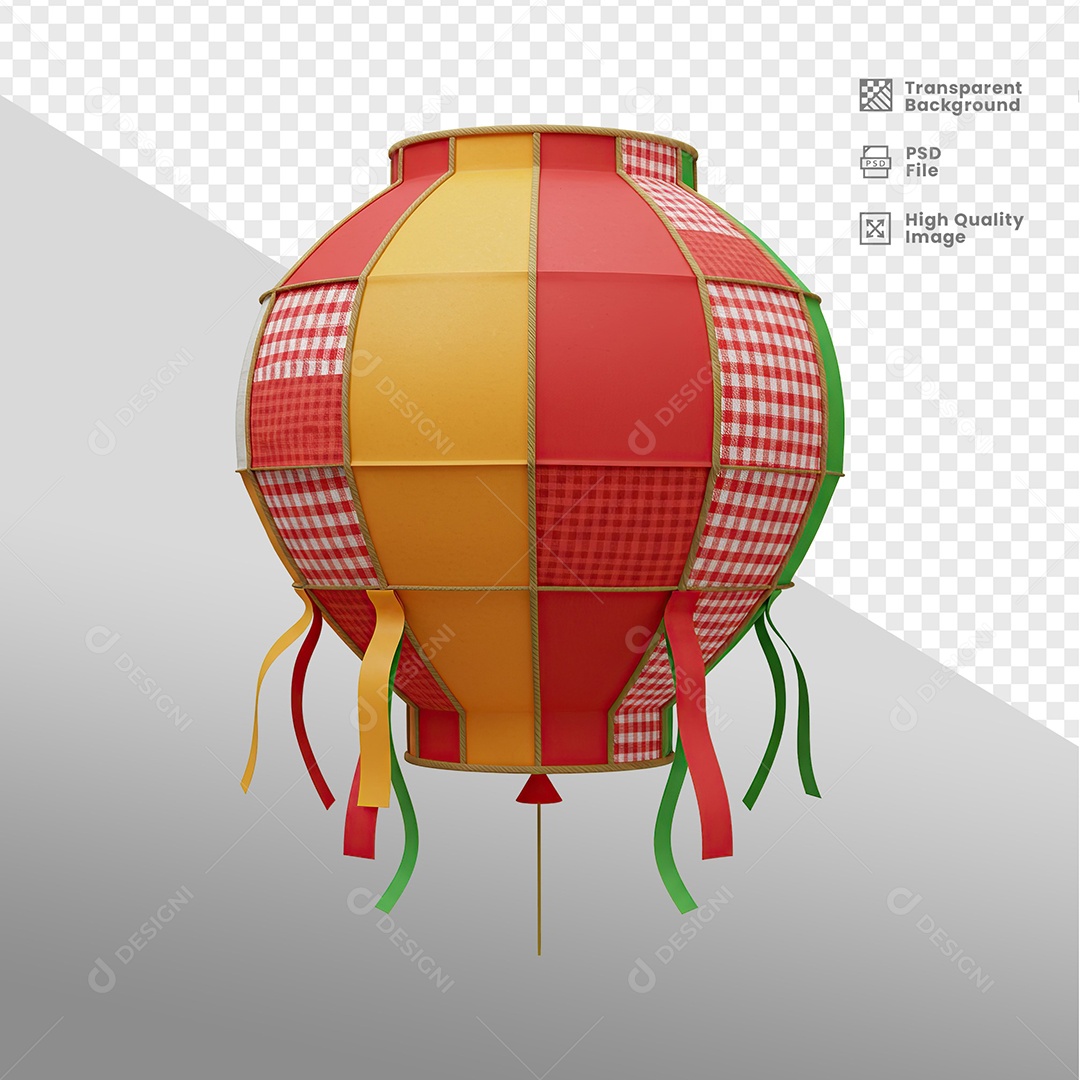 Balão de São João Elemento 3D para Composição PSD