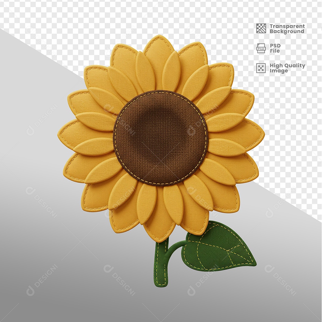 Flor Girassol Elemento 3D Para Composição PSD