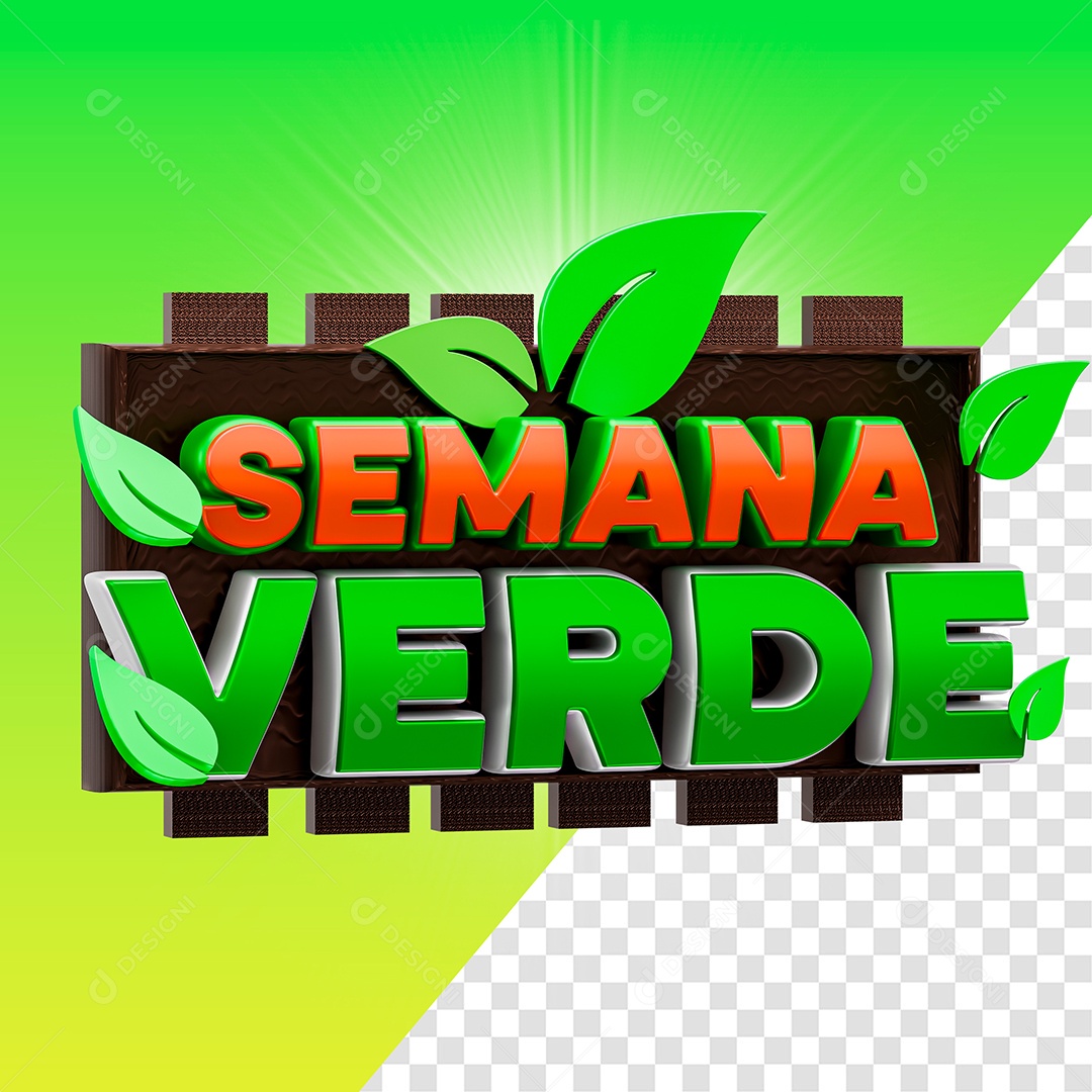 Selo 3D Semana Verde para Composição PSD