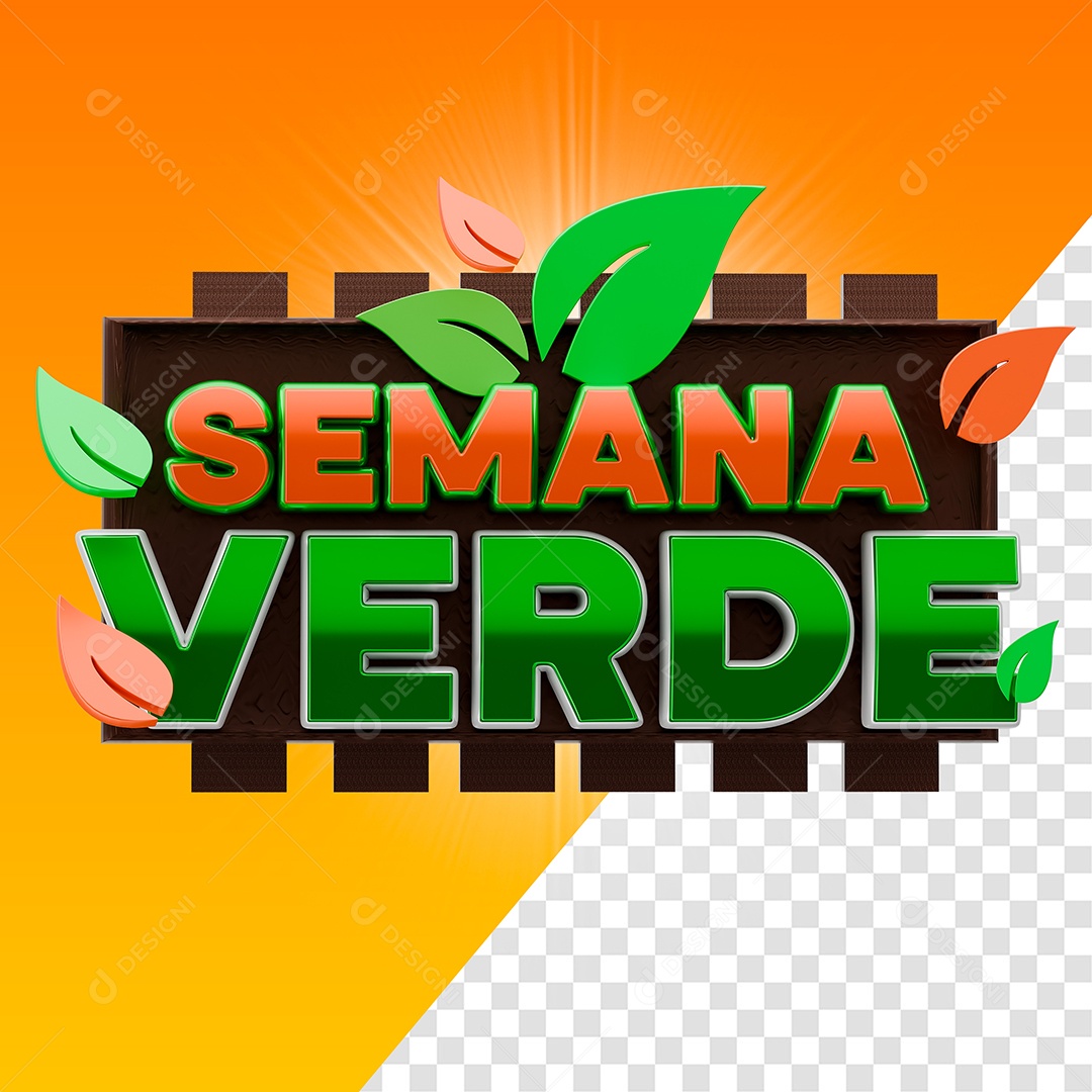 Selo 3D Semana Verde para Composição PSD