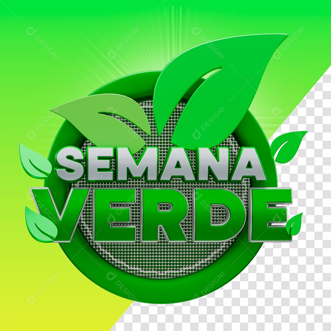 Selo 3D Semana Verde para Composição PSD