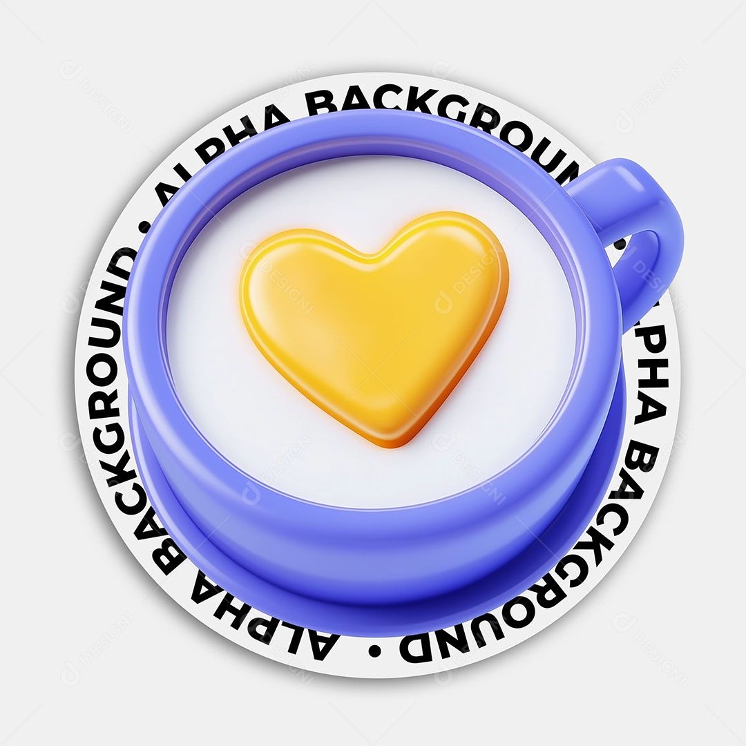 Elemento 3D Xícara de Café com um Coração Amarelo Para Composição PSD