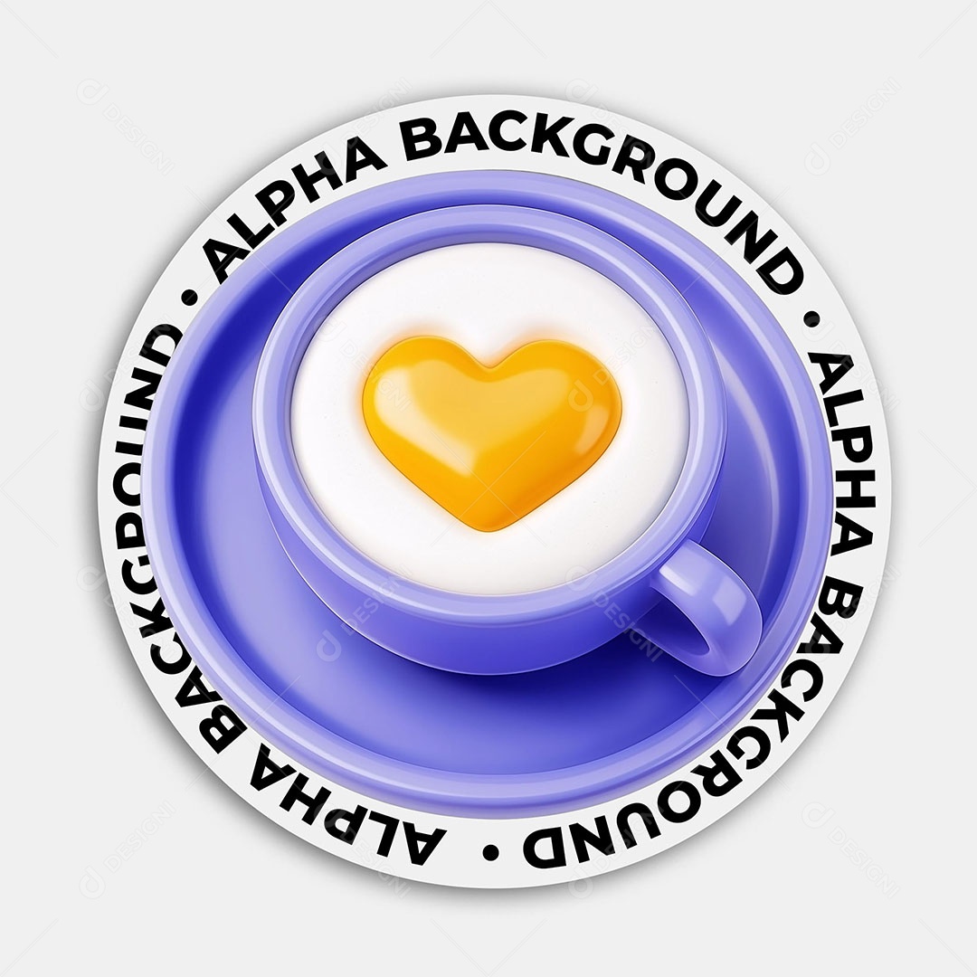 Elemento 3D Xícara de Café com um Coração Amarelo Para Composição PSD