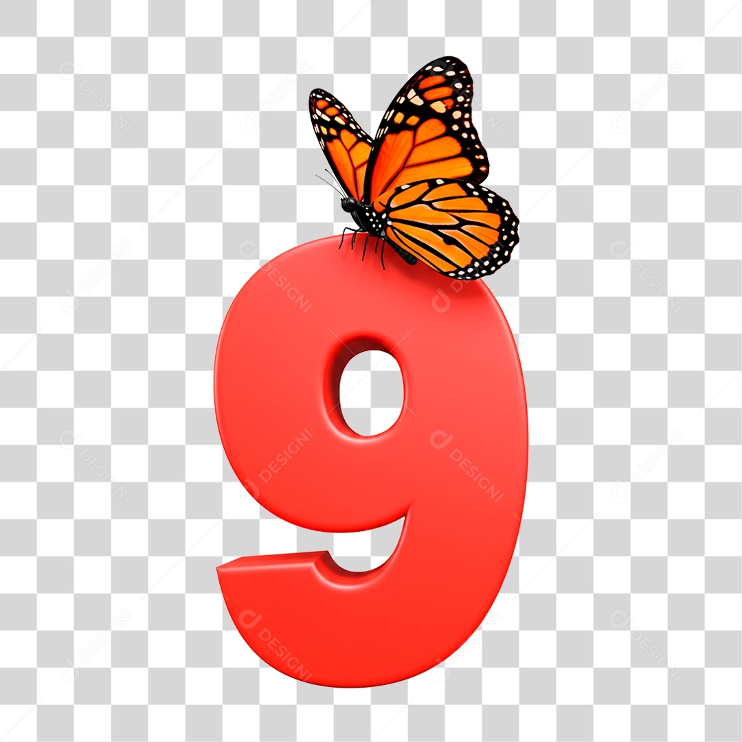Número 3D 9 PNG Transparente