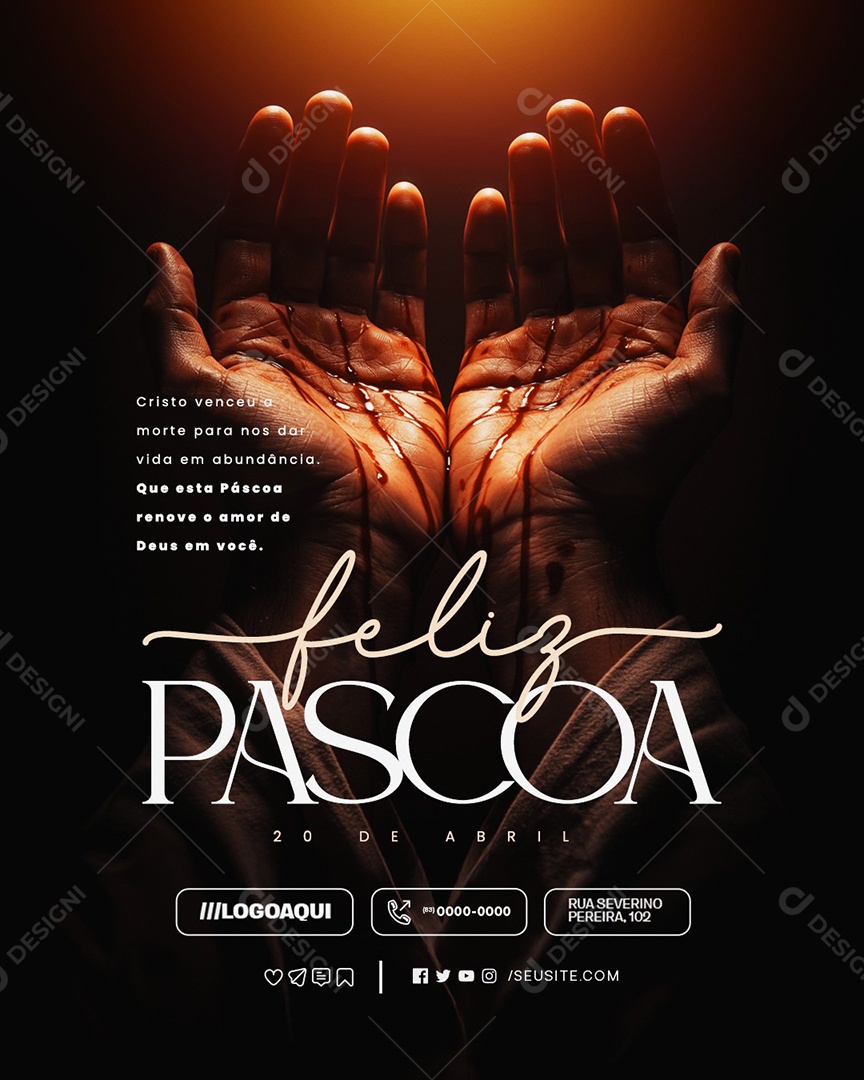 Feliz Páscoa 20 de Abril Cristo Venceu a Morte Social Media PSD Editável