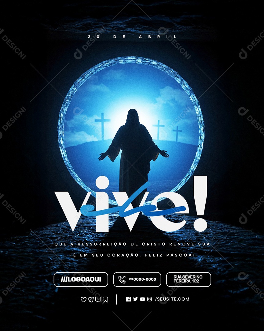 Feliz Páscoa 20 de Abril Ele Vive Social Media PSD Editável