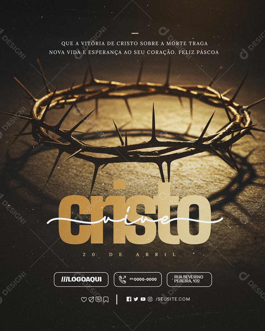 Feliz Páscoa 20 de Abril Cristo Vive Social Media PSD Editável