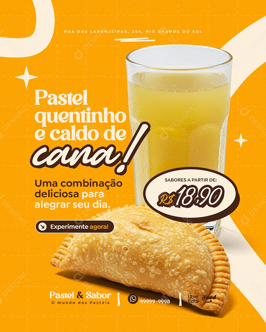 Pastelaria Pastel Quentinho e Caldo de Cana Social Media PSD Editável