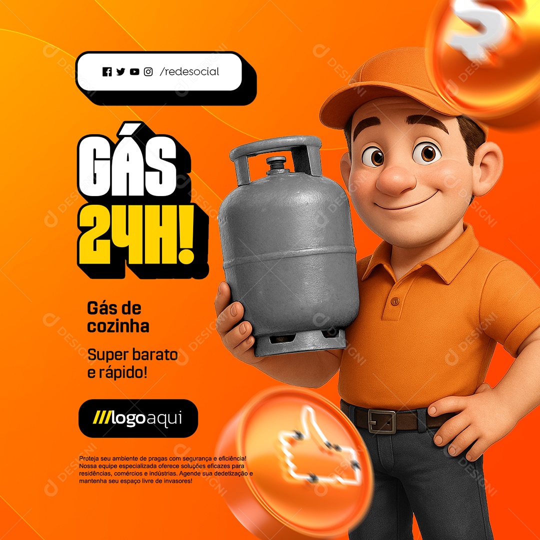 Gás de Cozinha 24H Social Media PSD Editável