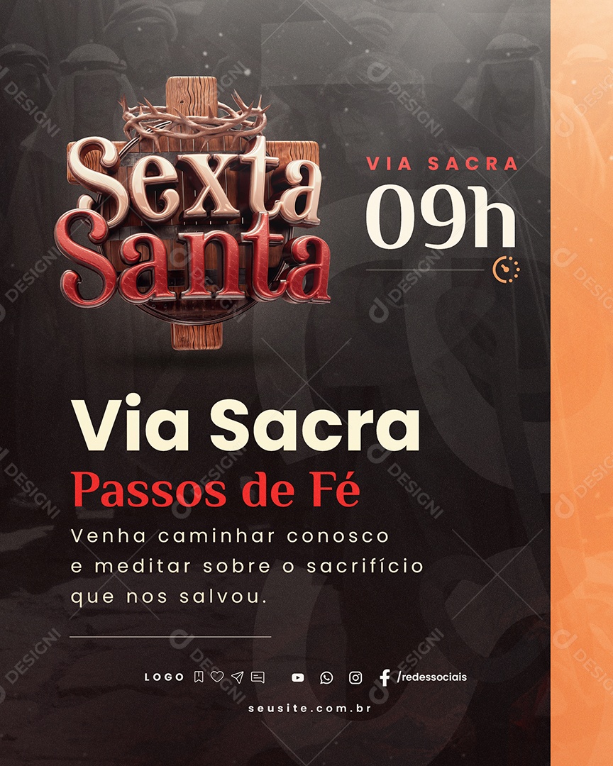 Sexta Santa Via Sacra Passos de Fé Social Media PSD Editável