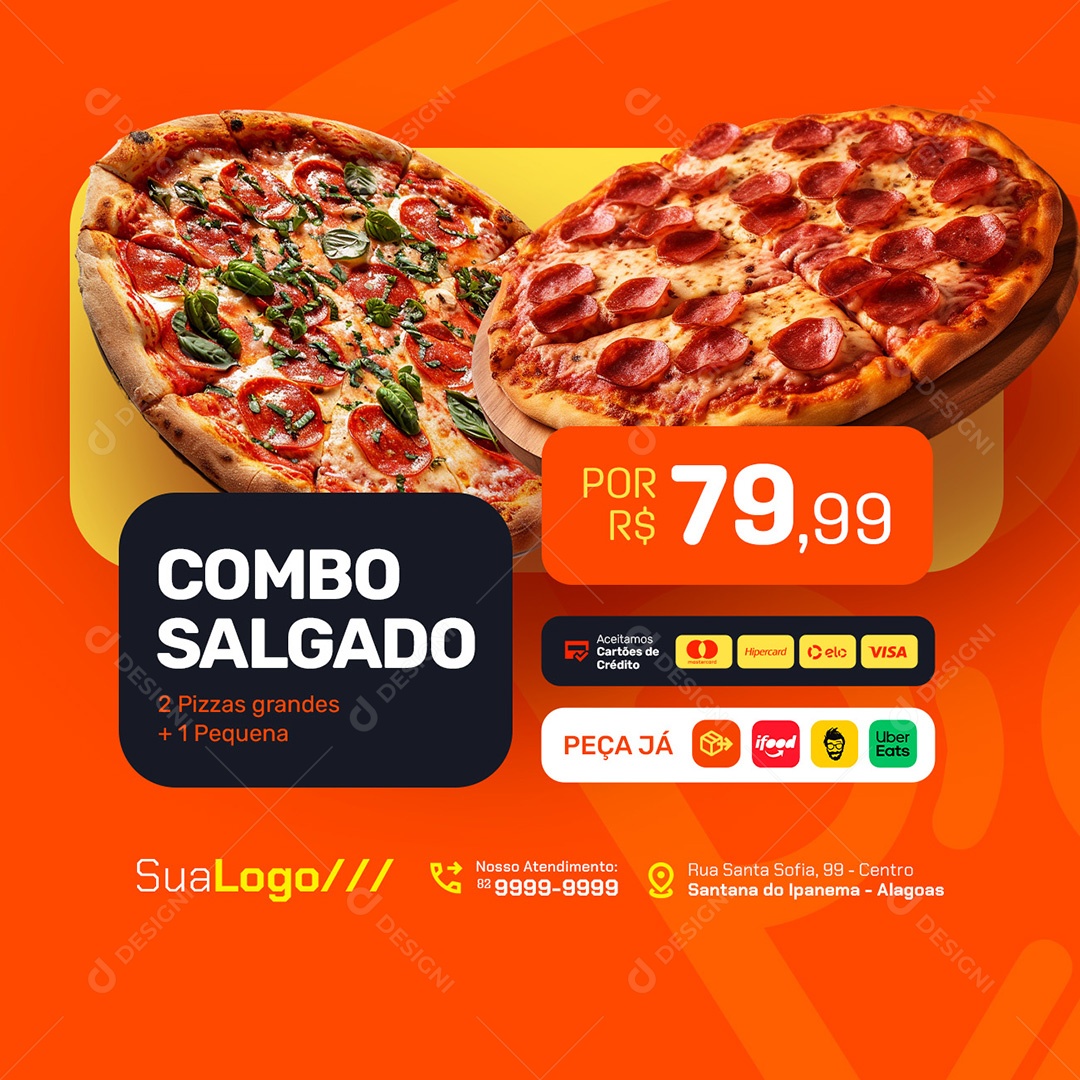 Pizzaria Combo Salgado Duas Pizzas Grandes Mais Uma Pequena Social Media PSD Editável