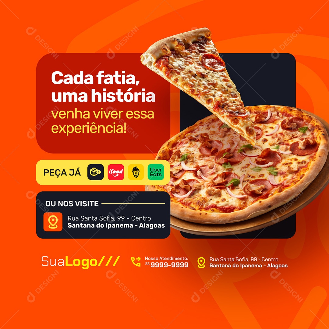 Pizzaria Cada Fatia Uma História Social Media PSD Editável