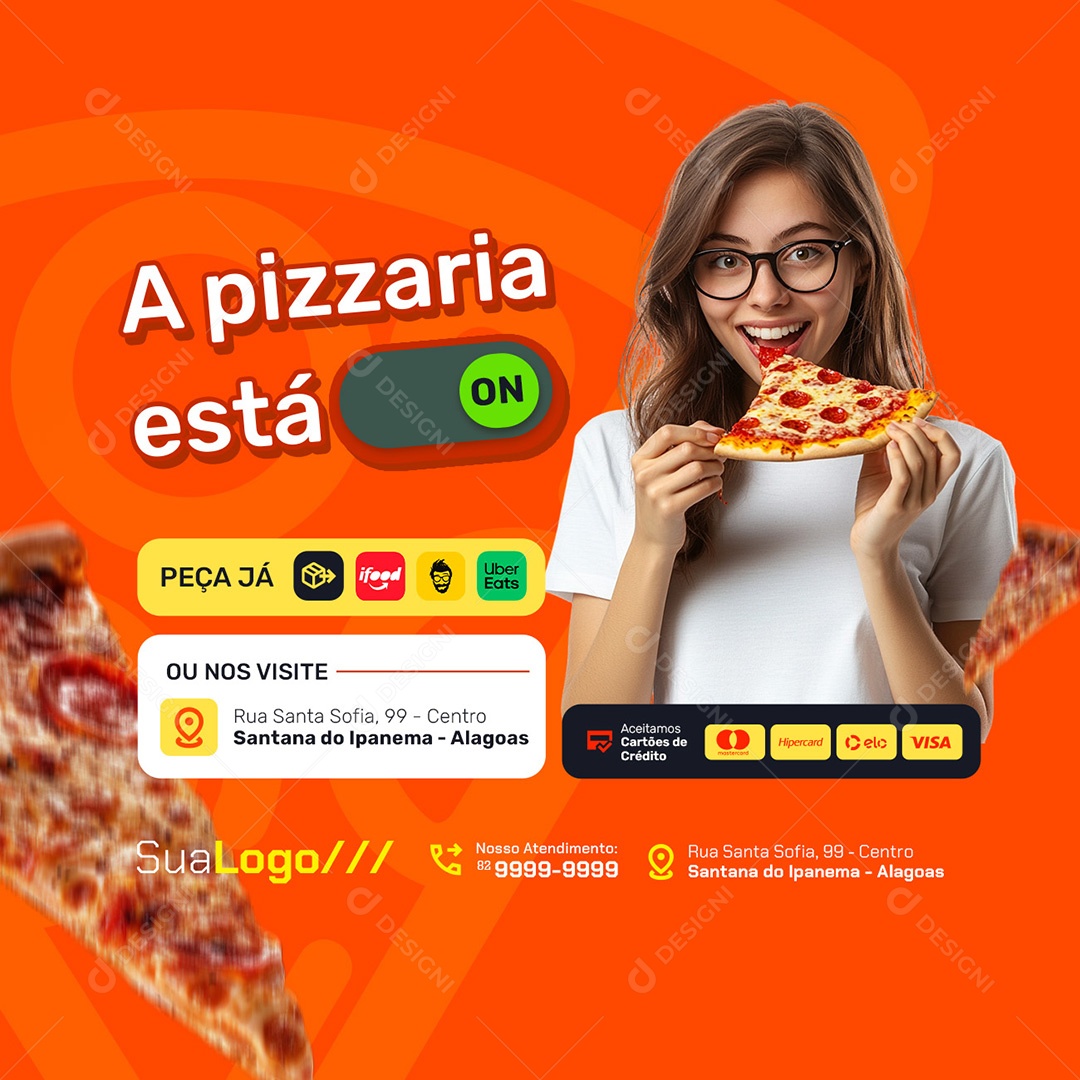 A Pizzaria Está On Social Media PSD Editável