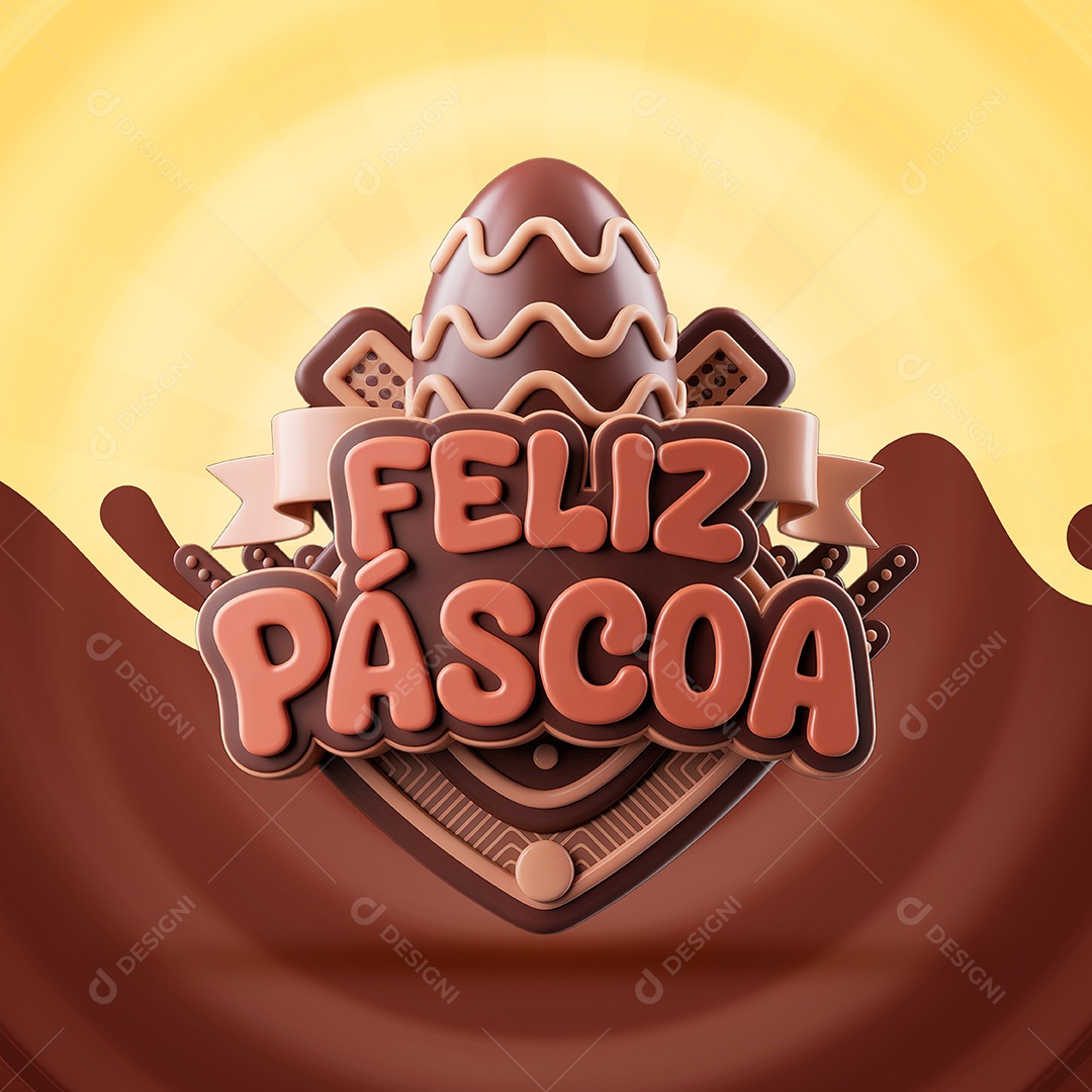 Feliz Páscoa Selo 3D para Composição PSD