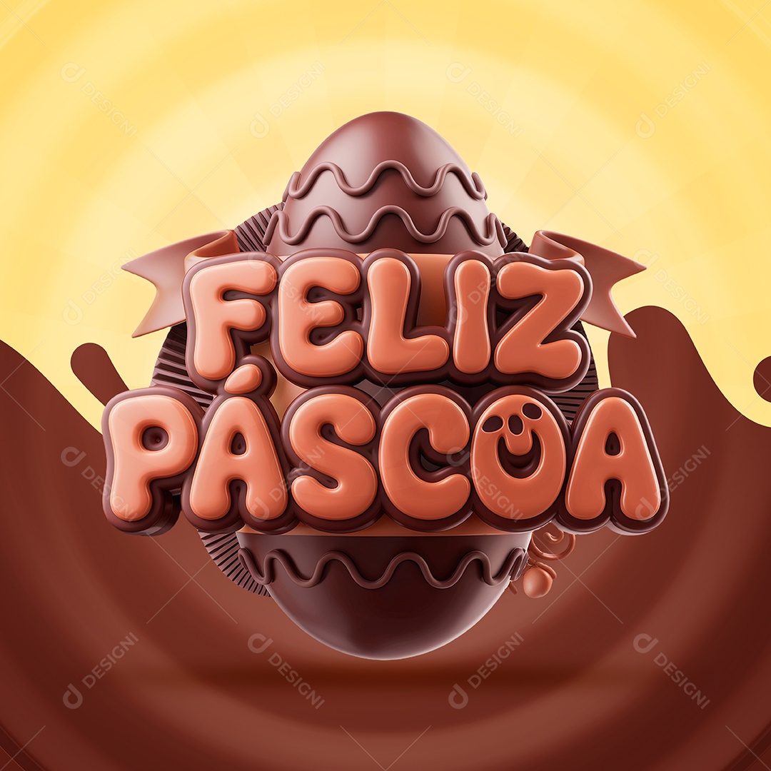 Feliz Páscoa Selo 3D para Composição PSD