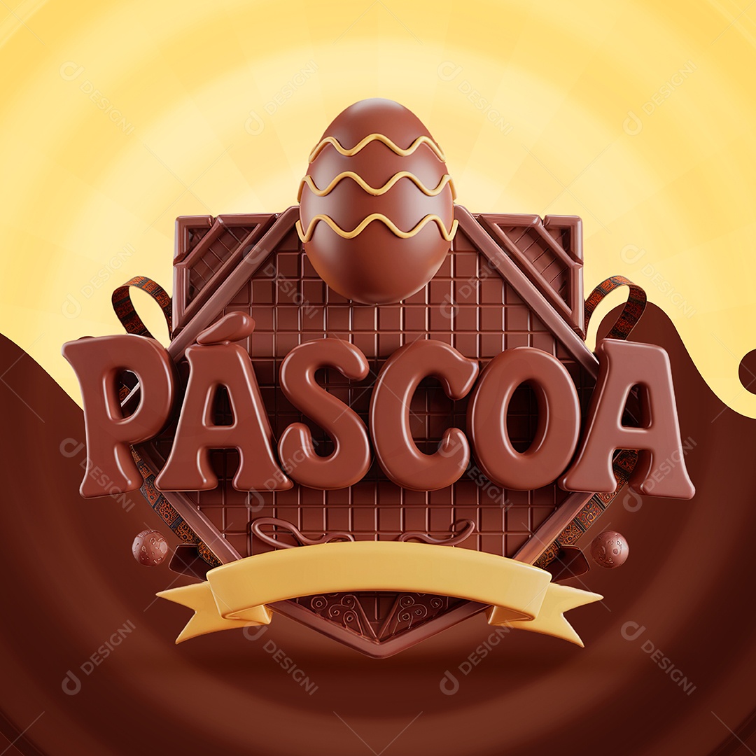 Páscoa Selo 3D para Composição PSD