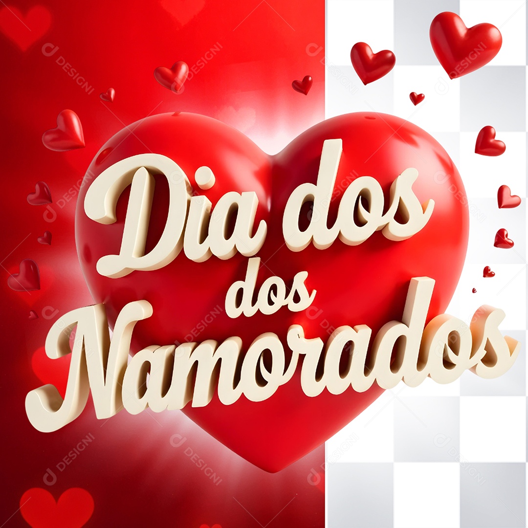 Selo 3D Dia Dos Namorados Coração Para Composição PSD