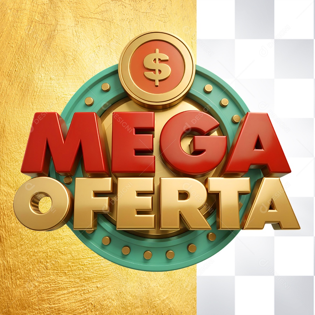 Selo 3D Mega Oferta para Composição PSD