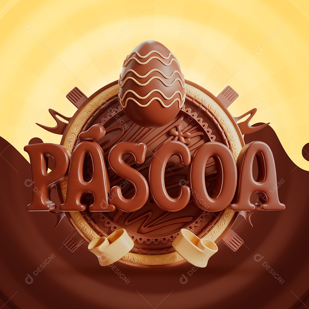 Páscoa Selo 3D para Composição PSD