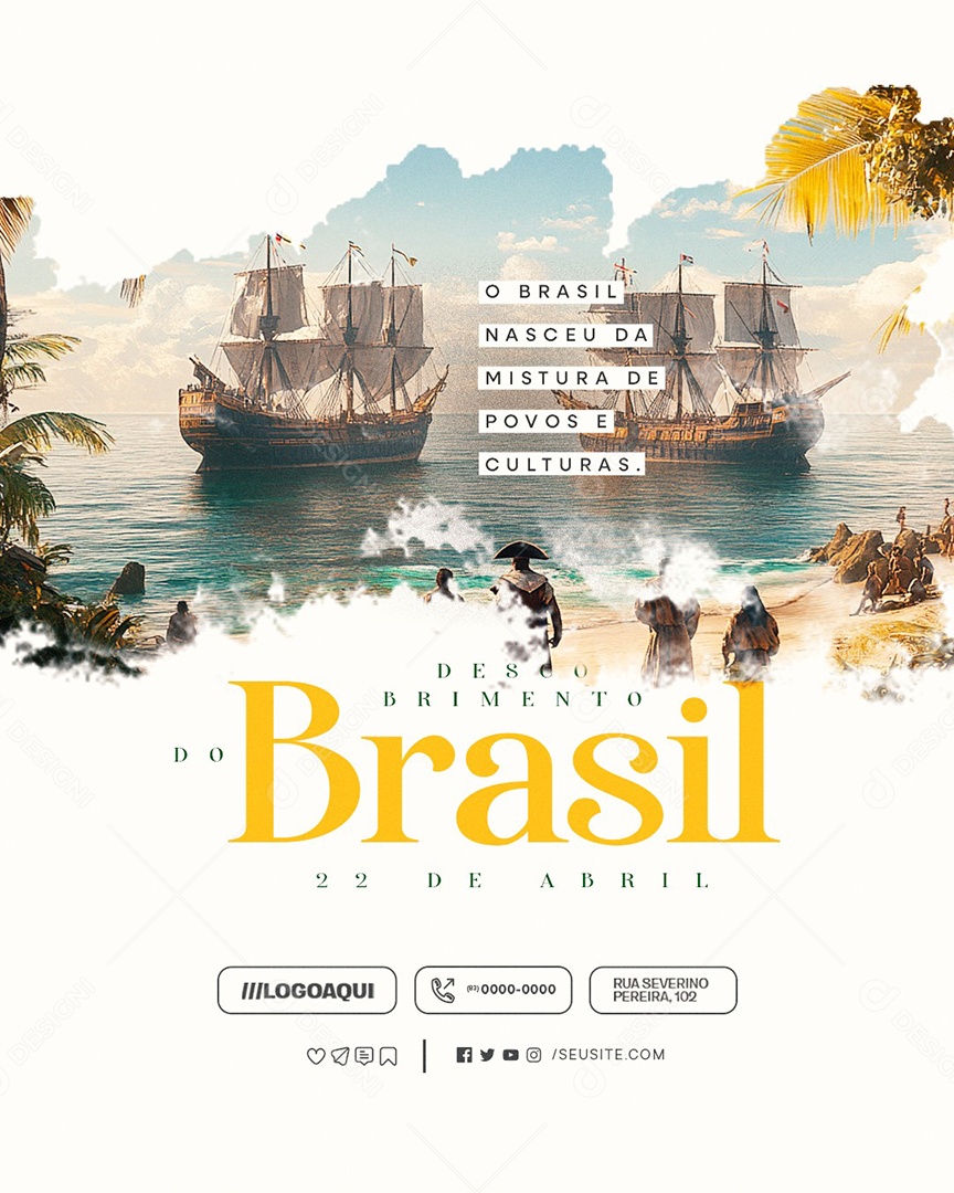 Dia do Descobrimento do Brasil 22 de Abril Mistura de Povos e Culturas Social Media PSD Editável