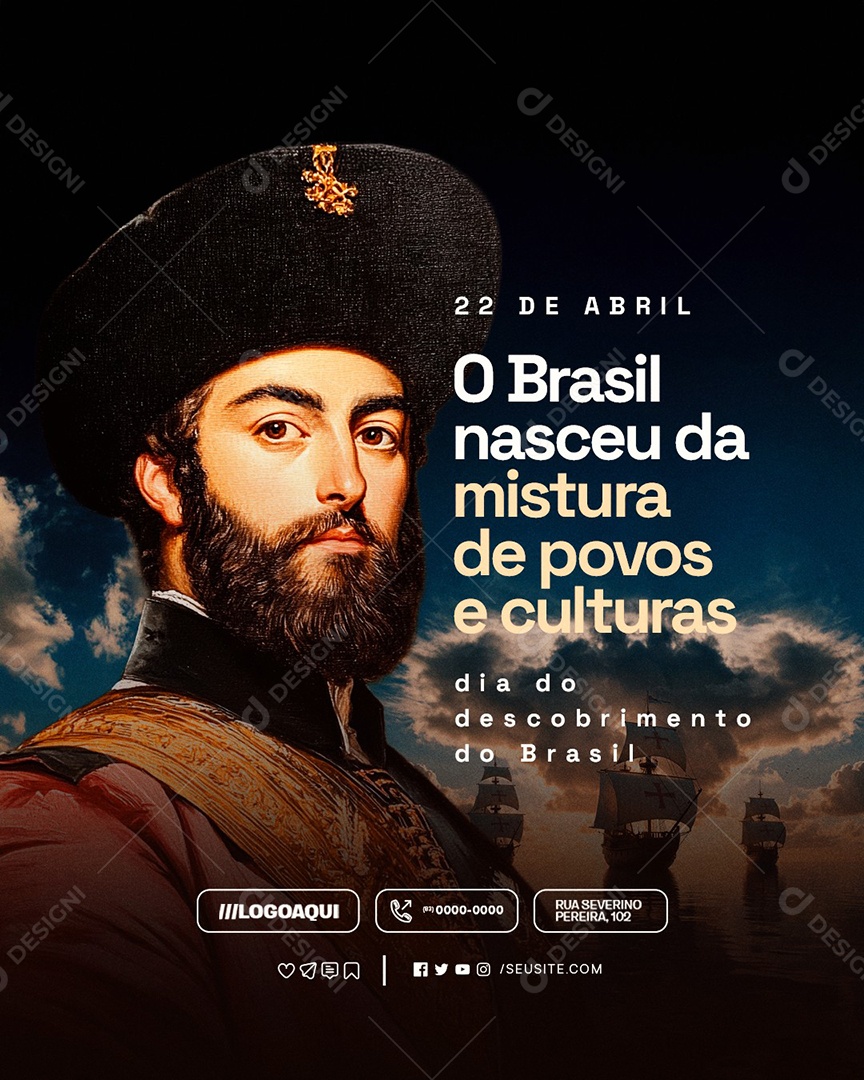 Dia do Descobrimento do Brasil 22 de Abril Mistura de Povos e Culturas Social Media PSD Editável