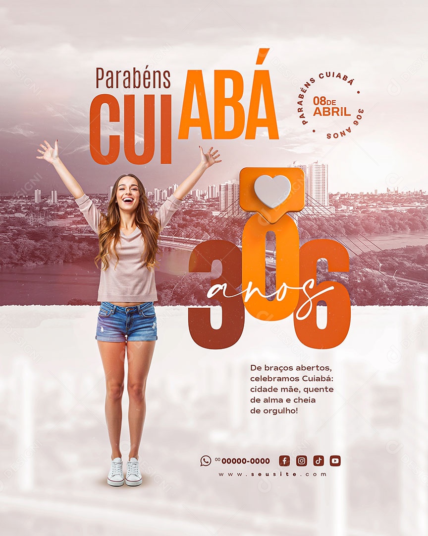 Aniversário Parabéns Cuiabá 08 de Abril Social Media PSD Editável