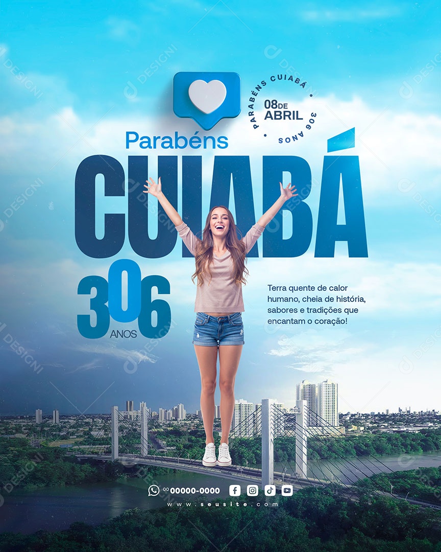 Aniversário Parabéns Cuiabá 08 de Abril Social Media PSD Editável