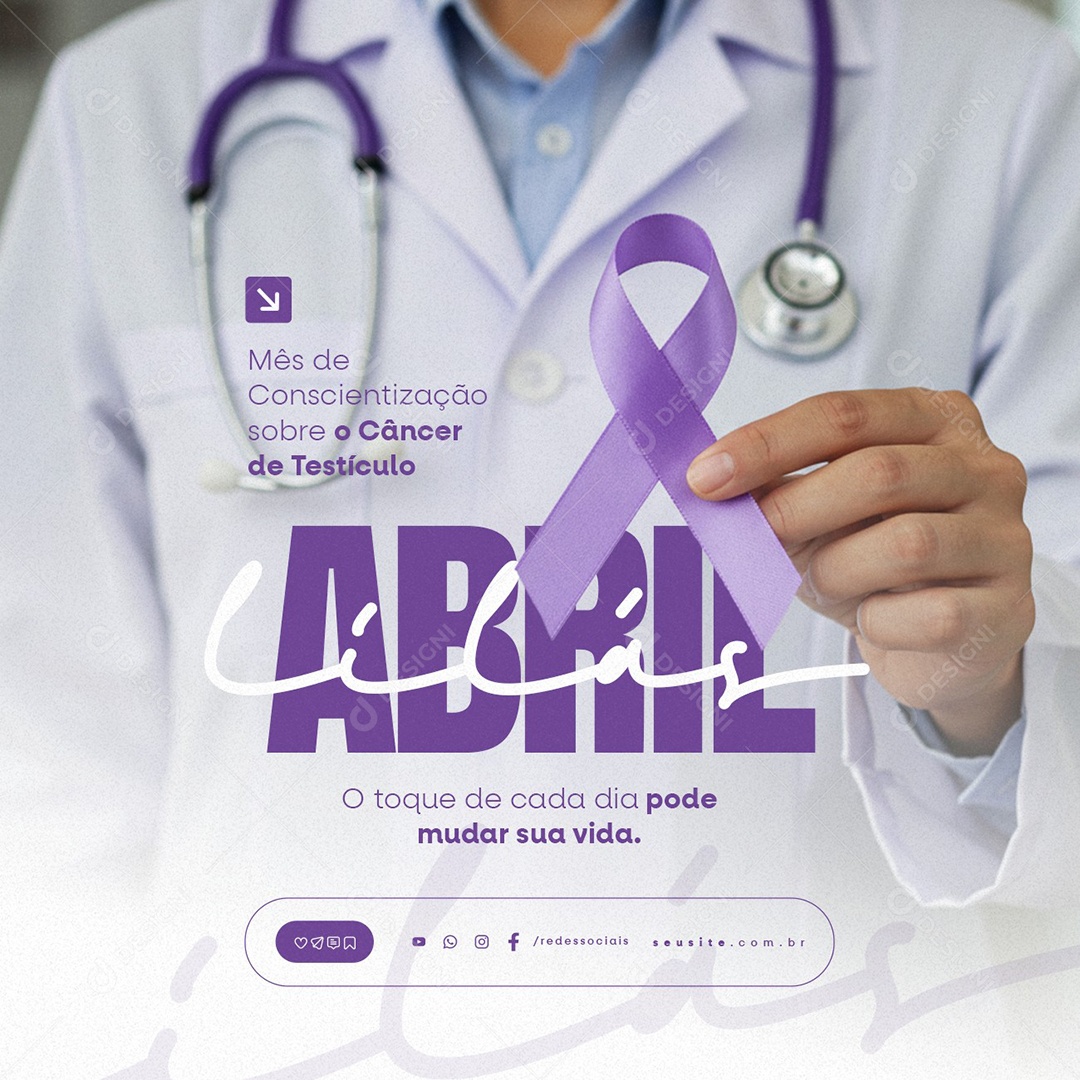 Abril Lilás Mês de Conscientização Sobre o Câncer de Testículo Social Media PSD Editável