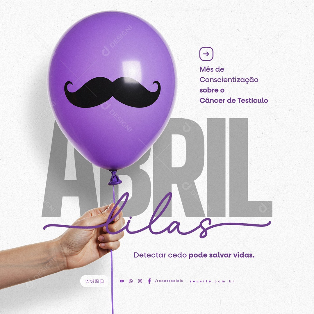 Abril Lilás Mês de Conscientização Sobre o Câncer de Testículo Social Media PSD Editável