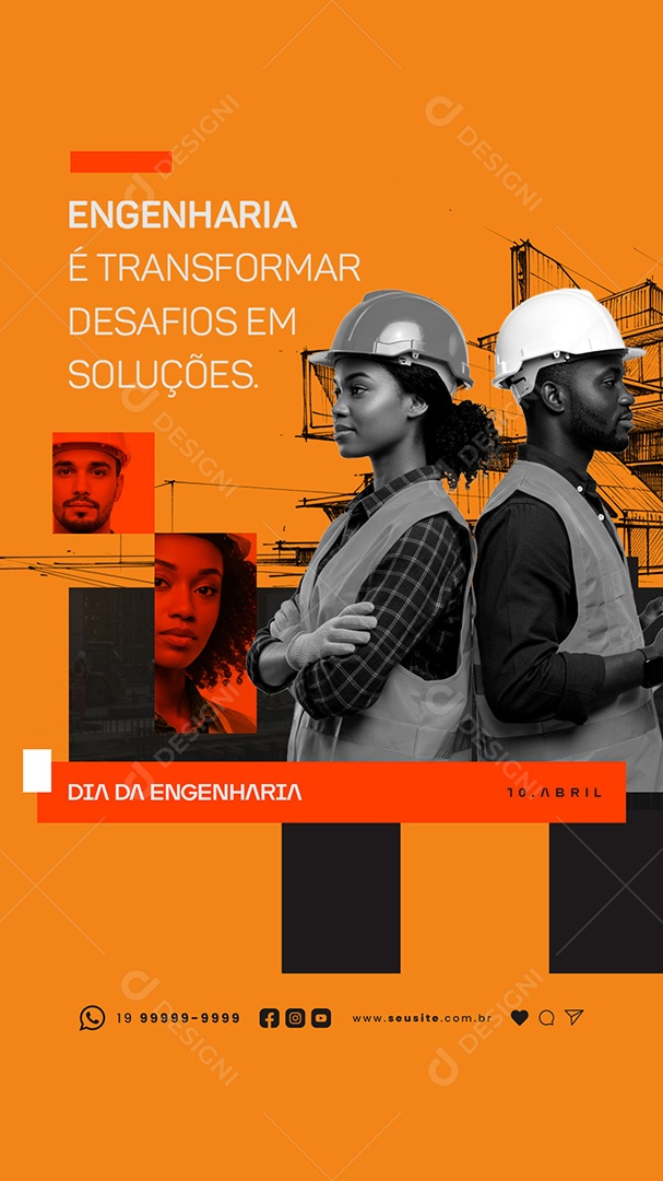 Story Dia da Engenharia 10 de Abril Transformar Desafios em Soluções Social Media PSD Editável