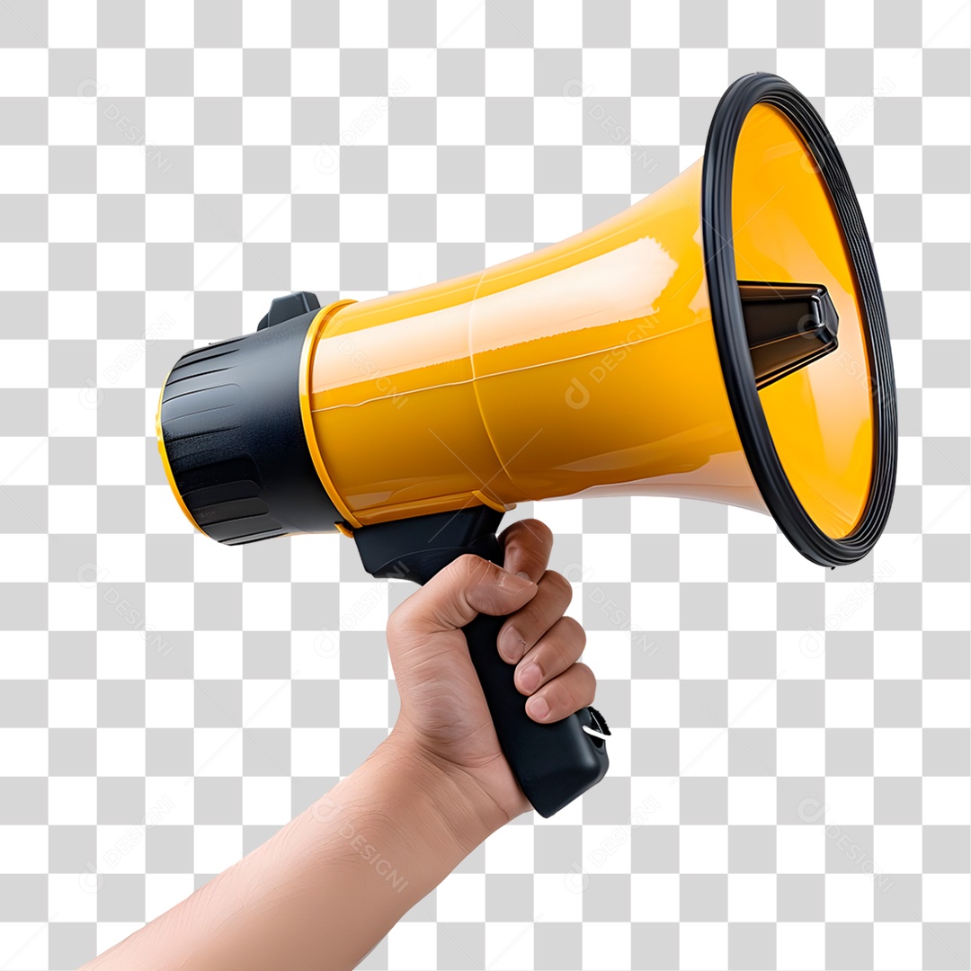 Mão Segurando Megafone Amarelo PNG Transparente